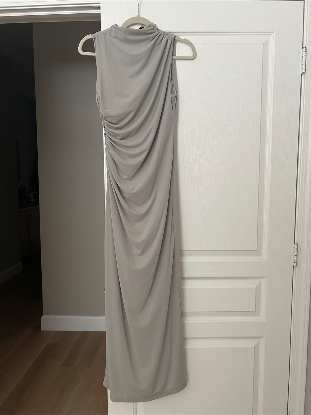 Sleeveless olive greenish Draped Maxi Dress